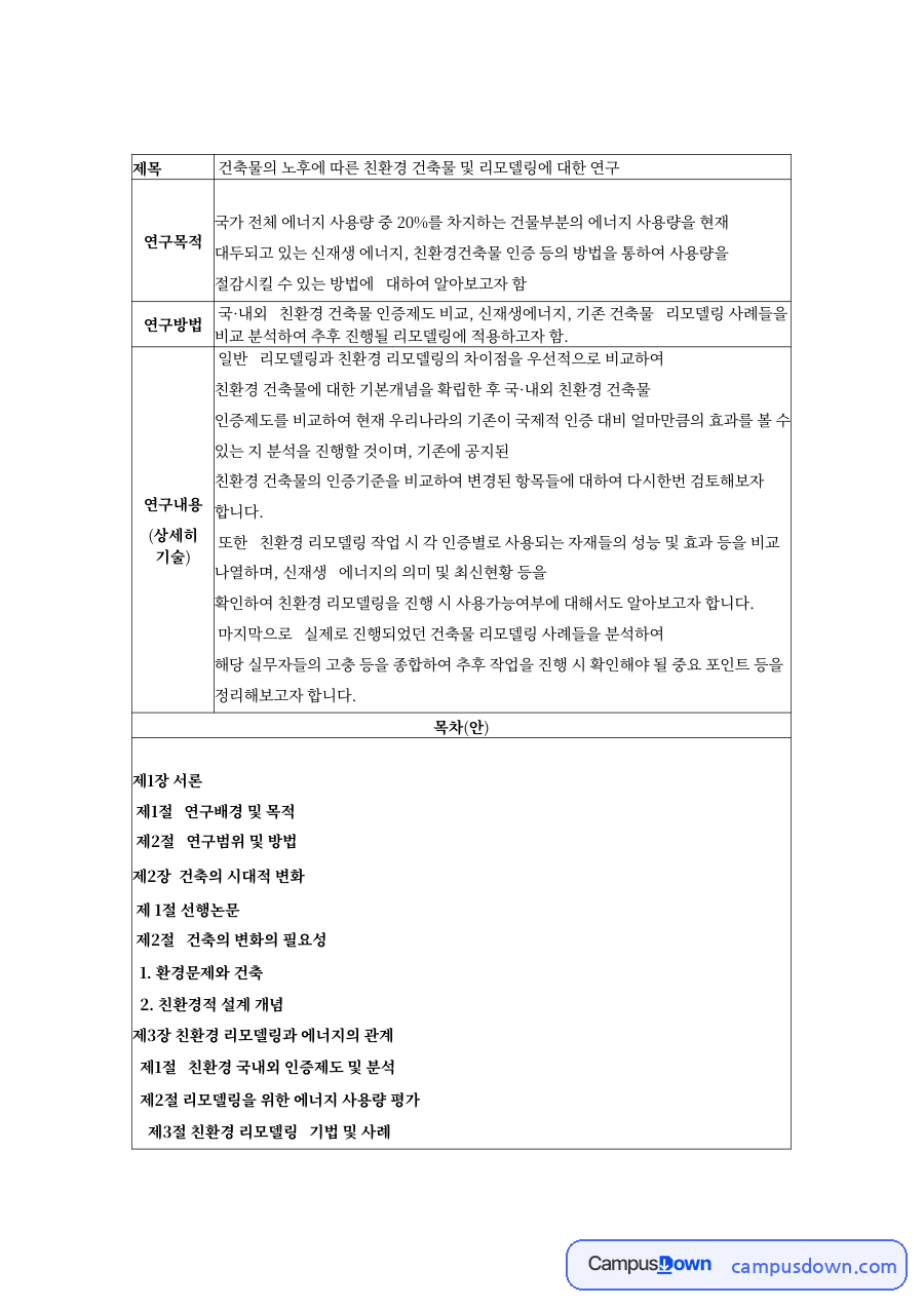 건축물의 노후에 따른 친환경 건축물 및 리모델링 자료의 첫 페이지 미리보기