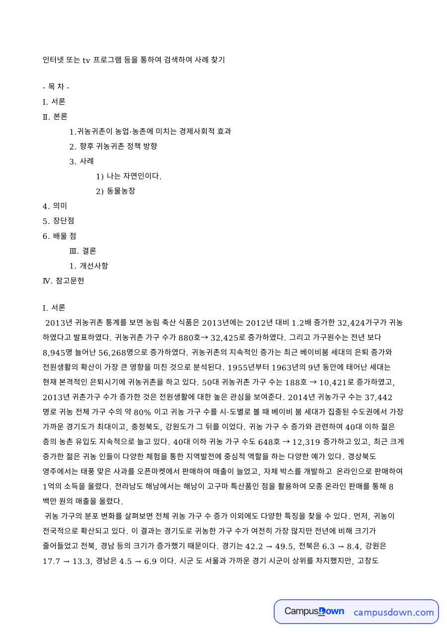 귀농귀촌이 농업 농촌에 미치는 경제사회적 효과: 동물농장·반란 중심 핵심 정리 자료의 첫 페이지 미리보기