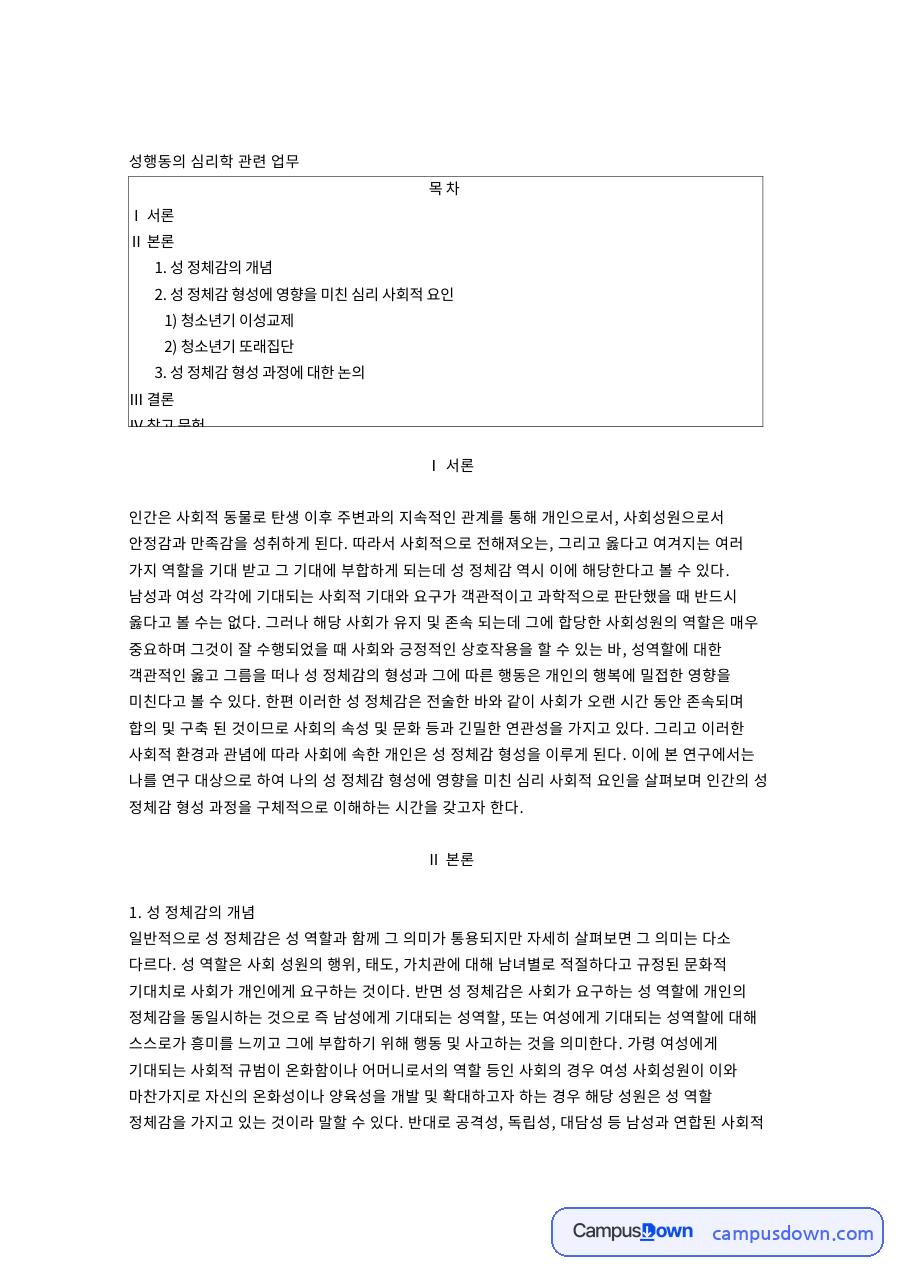 성 정체감의 개념: 남성·사회성원 중심 핵심 내용 정리 자료의 첫 페이지 미리보기