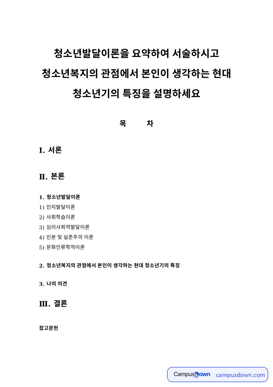 청소년발달이론과 인지발달이론 자료의 첫 페이지 미리보기