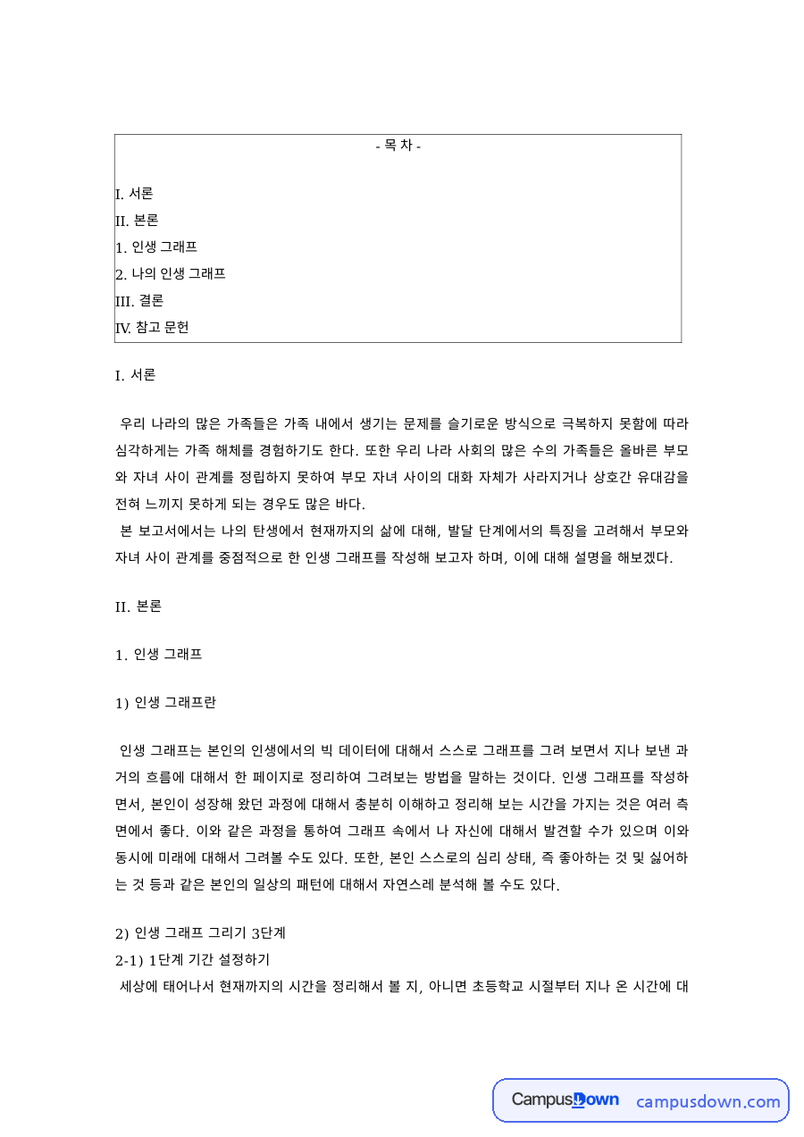 인생그래프 작성과 가족 행복지수 분석 자료의 첫 페이지 미리보기