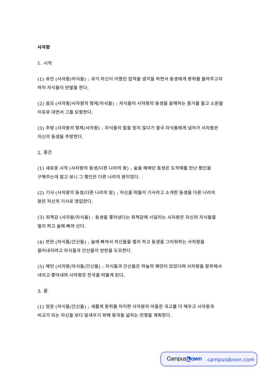 사자왕과 동생, 요정 관련 핵심 내용 요약 정리 자료의 첫 페이지 미리보기