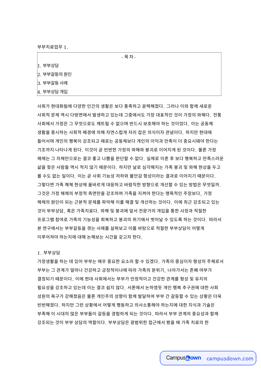 부부갈등의 원인: 김씨·와해 중심 핵심 내용 정리 자료의 첫 페이지 미리보기