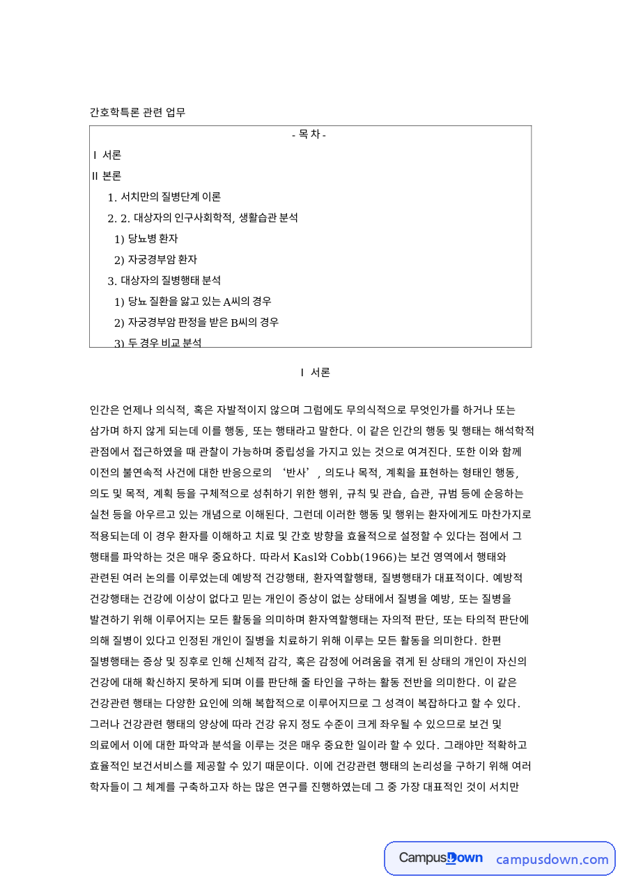 당뇨병 환자: 서치만·증상 중심 핵심 내용 정리 자료의 첫 페이지 미리보기