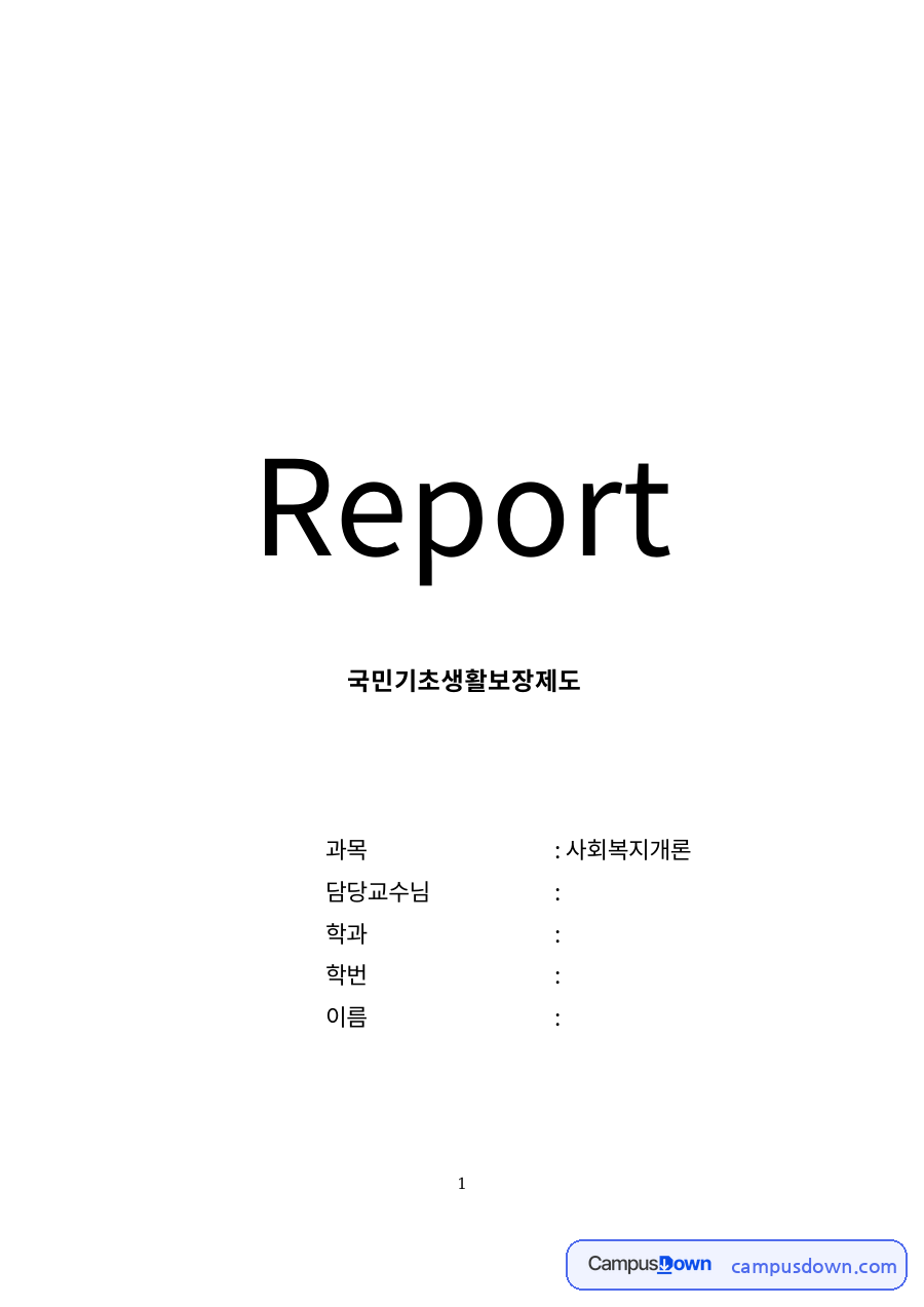국민기초생활보장제도 자료의 첫 페이지 미리보기