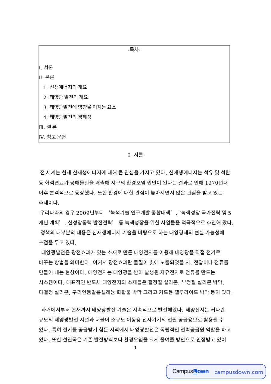 신생에너지의 개요와 신재생에너지의 개념 자료의 첫 페이지 미리보기