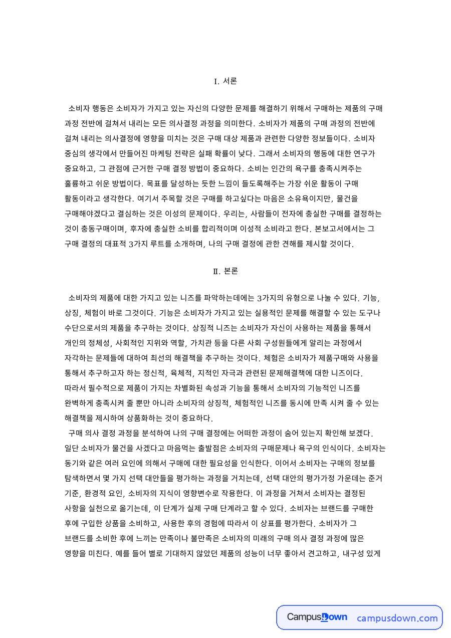 소비자행동 구매의사결정 5단계와 정보탐색 정리 자료의 첫 페이지 미리보기
