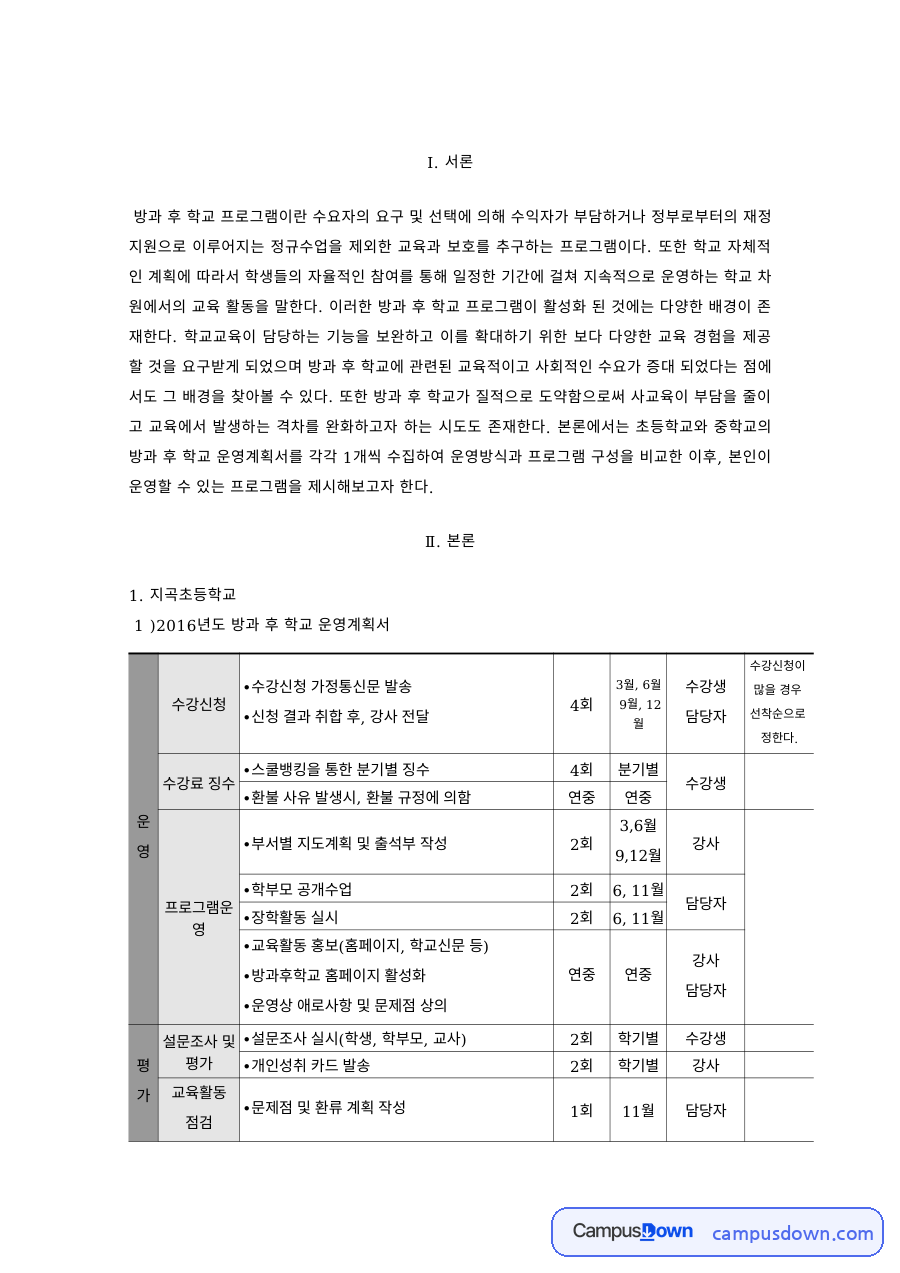 방과후교육 과제 – 초등학교 방과후학교 프로그램의 준비·계획 단계 자료의 첫 페이지 미리보기