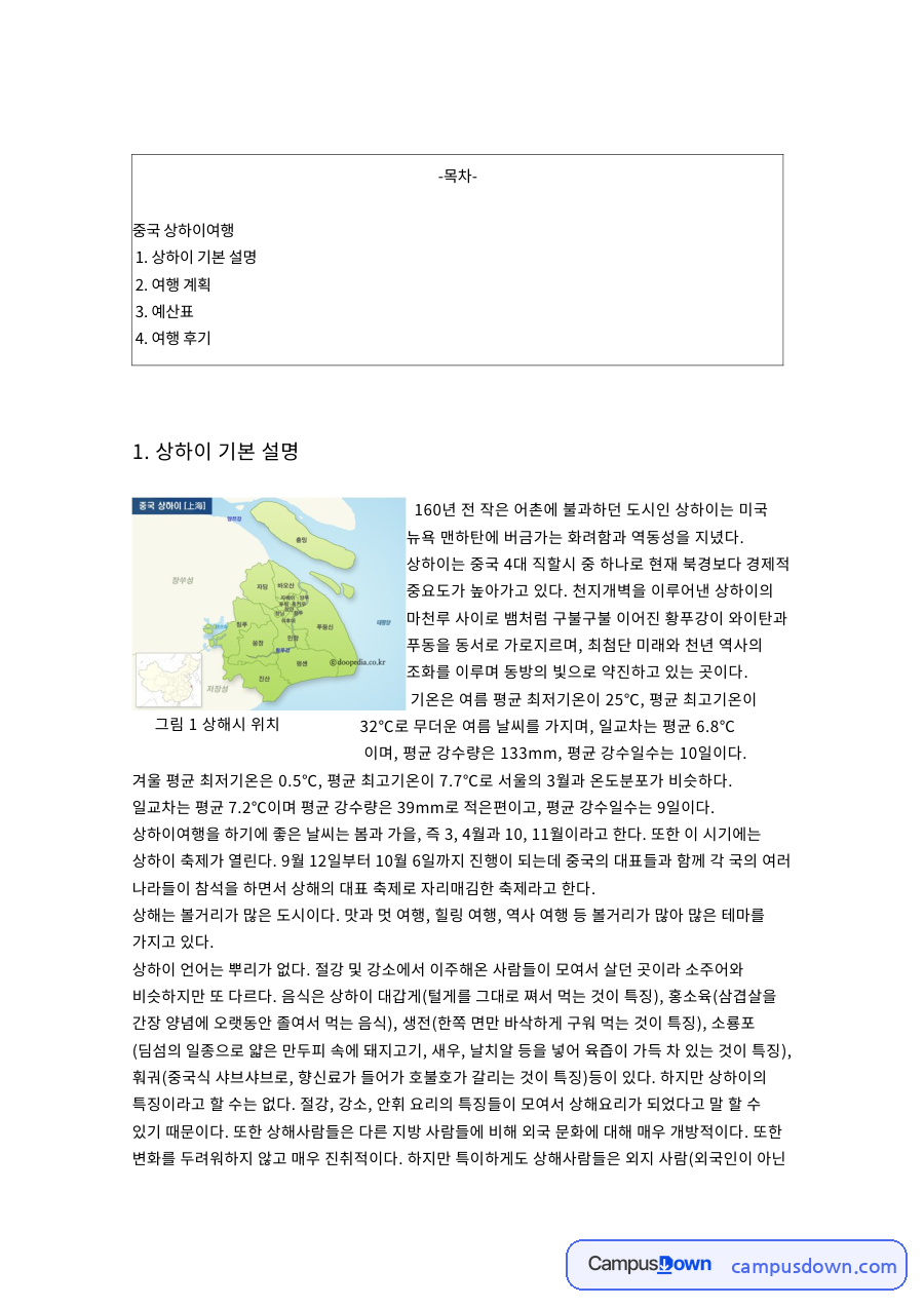 중국 상하이여행 자료의 첫 페이지 미리보기