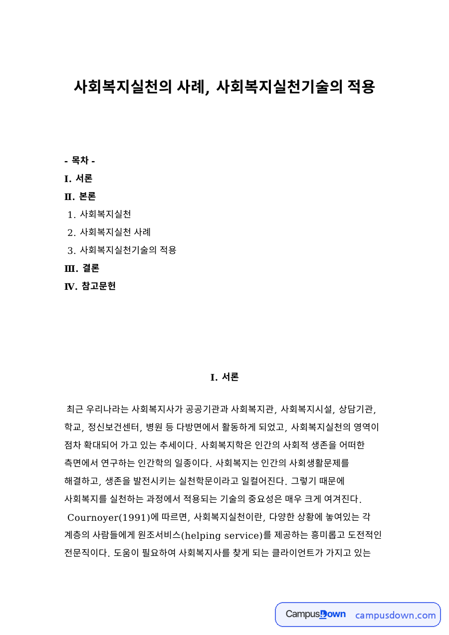 사회복지실천의 사례, 사회복지실천기술의 적용 자료의 첫 페이지 미리보기