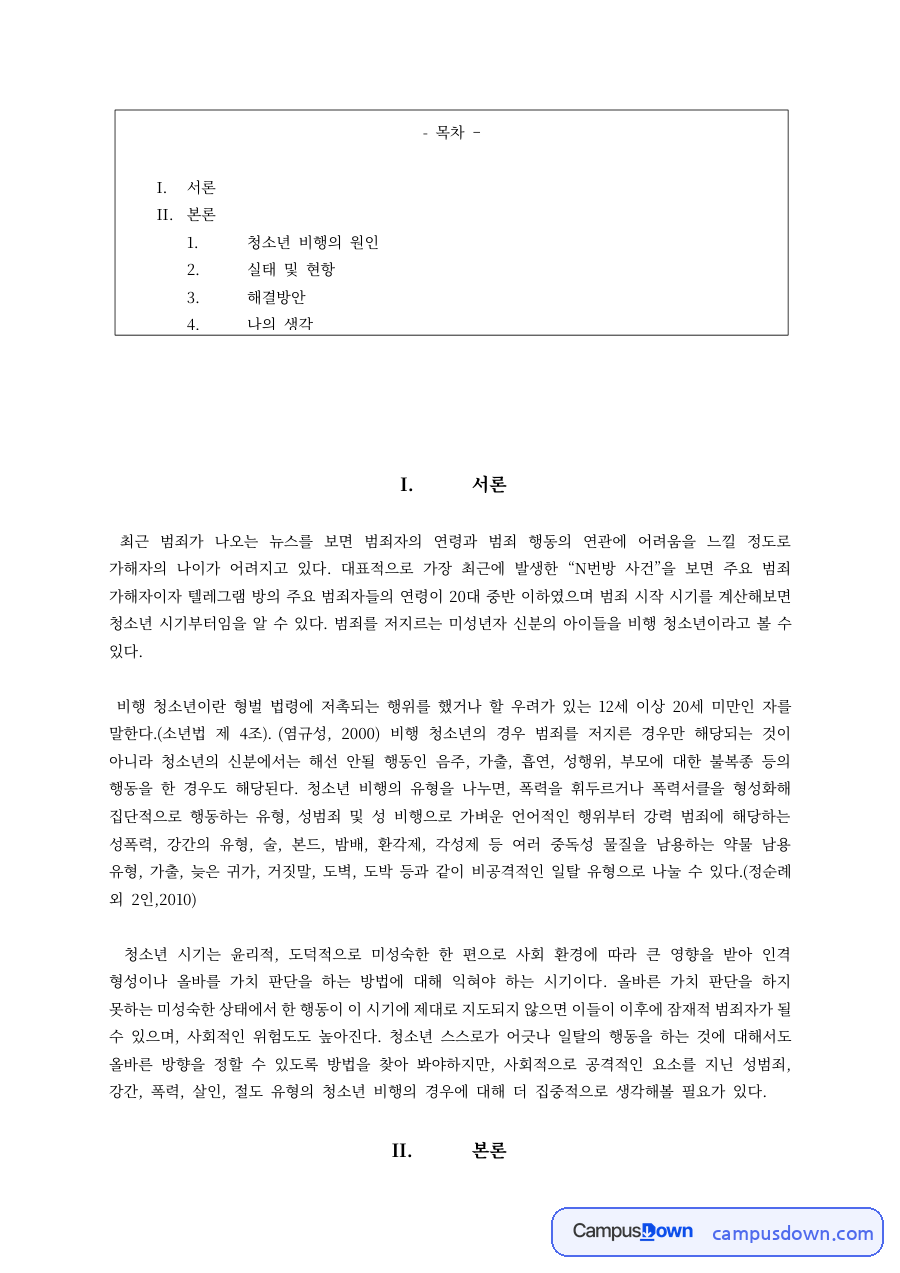 청소년 비행의 실태와 현황, 해결방안 자료의 첫 페이지 미리보기