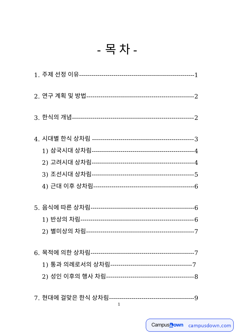 한식 상차림 시대별 변천과 반상 12첩, 수라상 구성 정리 자료의 첫 페이지 미리보기