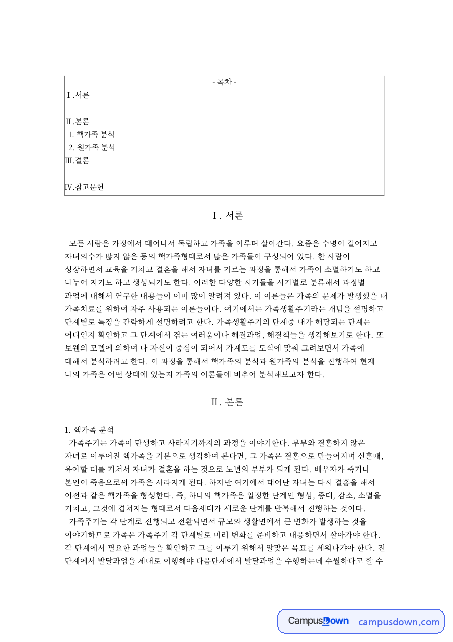 핵가족 분석과 원가족 분석 자료의 첫 페이지 미리보기