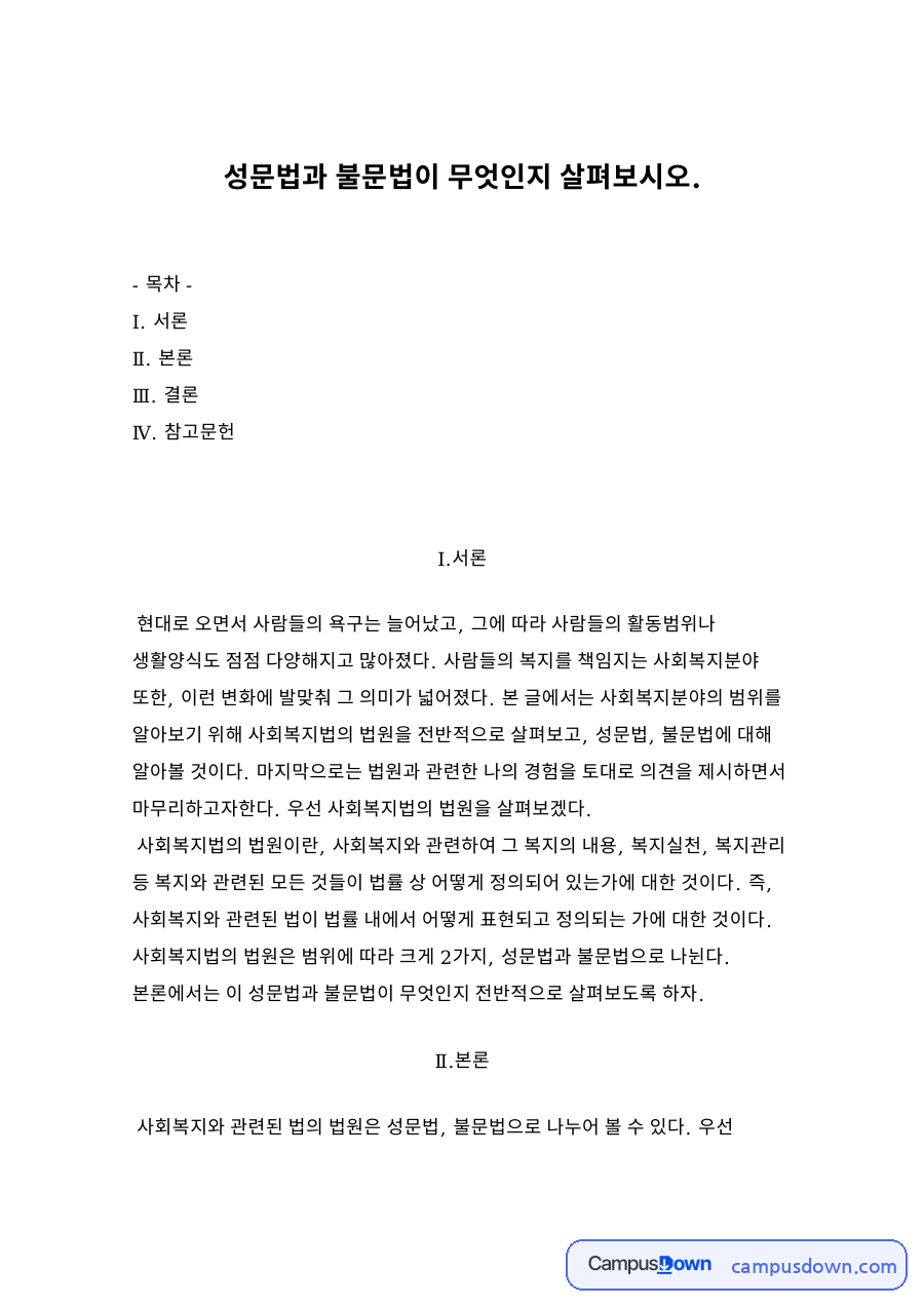 성문법과 불문법이 무엇인지 자료의 첫 페이지 미리보기