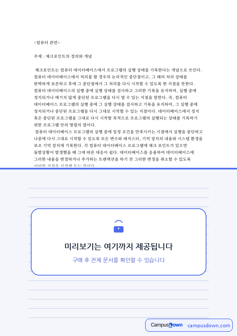 체크포인트의 정의와 개념 자료의 첫 페이지 미리보기