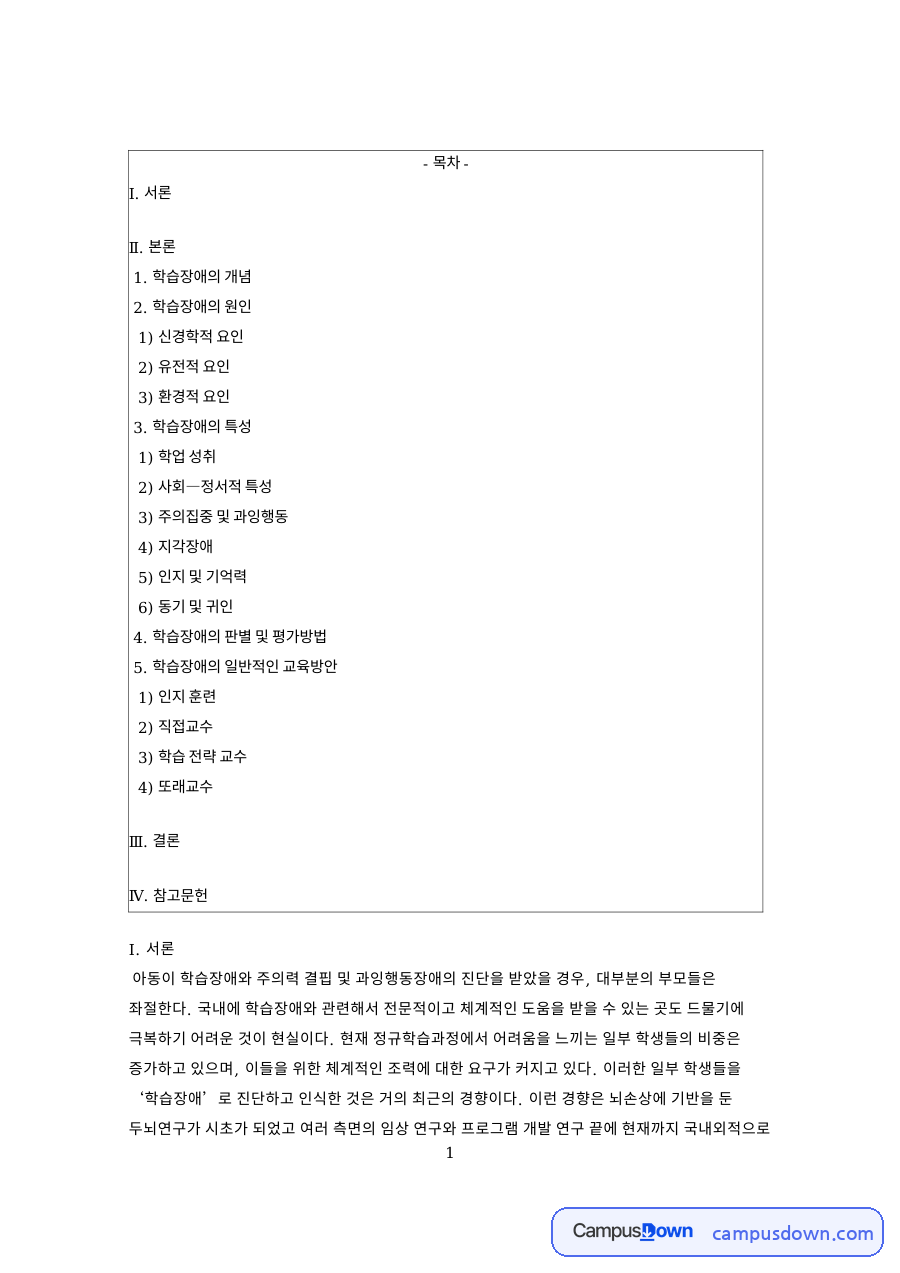 학습장애의 개념: 아동·성취 중심 핵심 내용 정리 자료의 첫 페이지 미리보기
