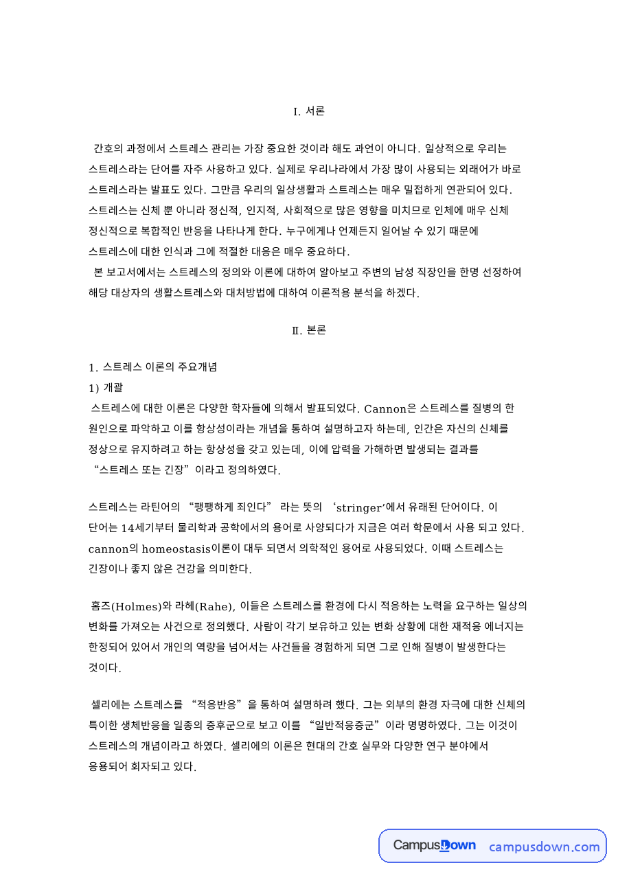 스트레스 이론의 주요개념과 상호관계모형 자료의 첫 페이지 미리보기