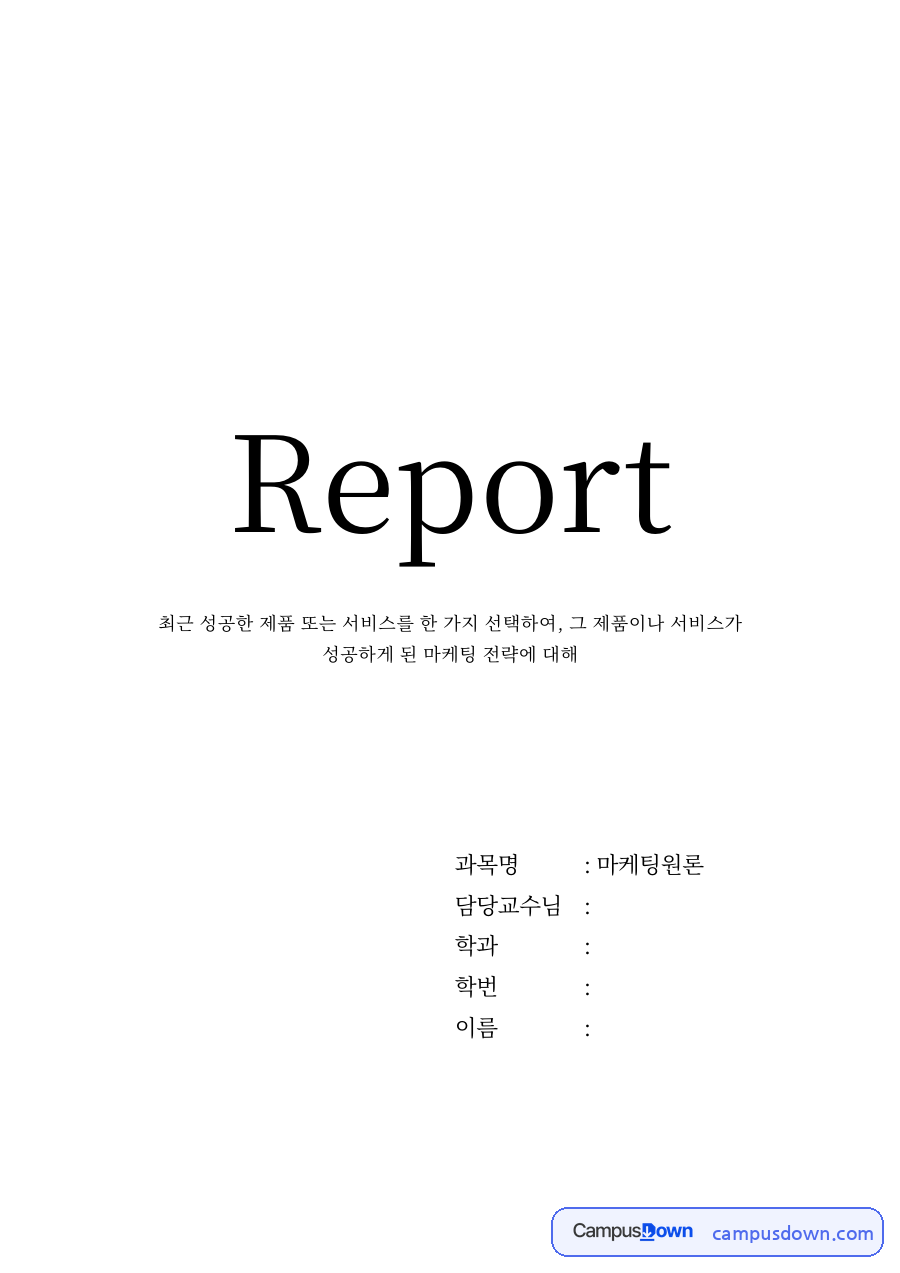 제품이나 서비스가 성공하게 된 마케팅 전략 자료의 첫 페이지 미리보기