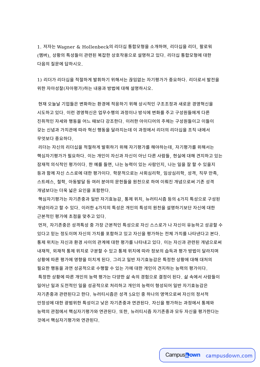 리더와 부하, 구성원 관련 핵심 내용 요약 정리 자료의 첫 페이지 미리보기