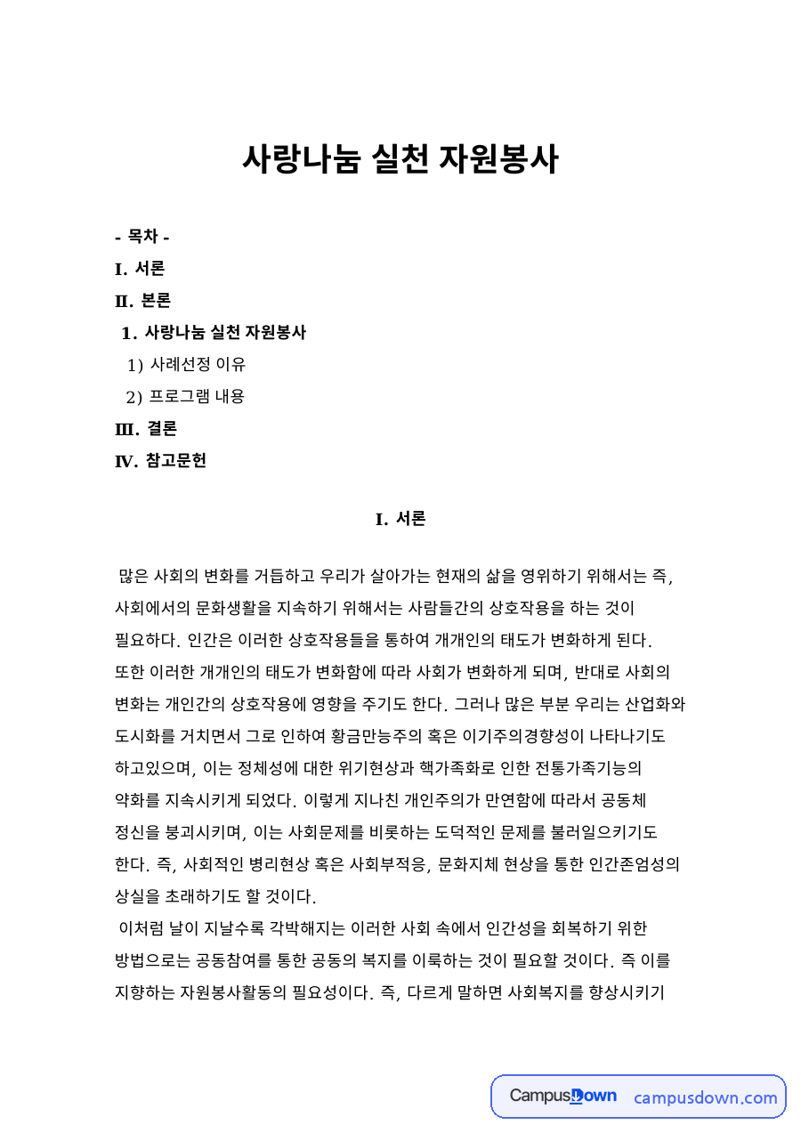 사랑나눔 실천 자원봉사 자료의 첫 페이지 미리보기