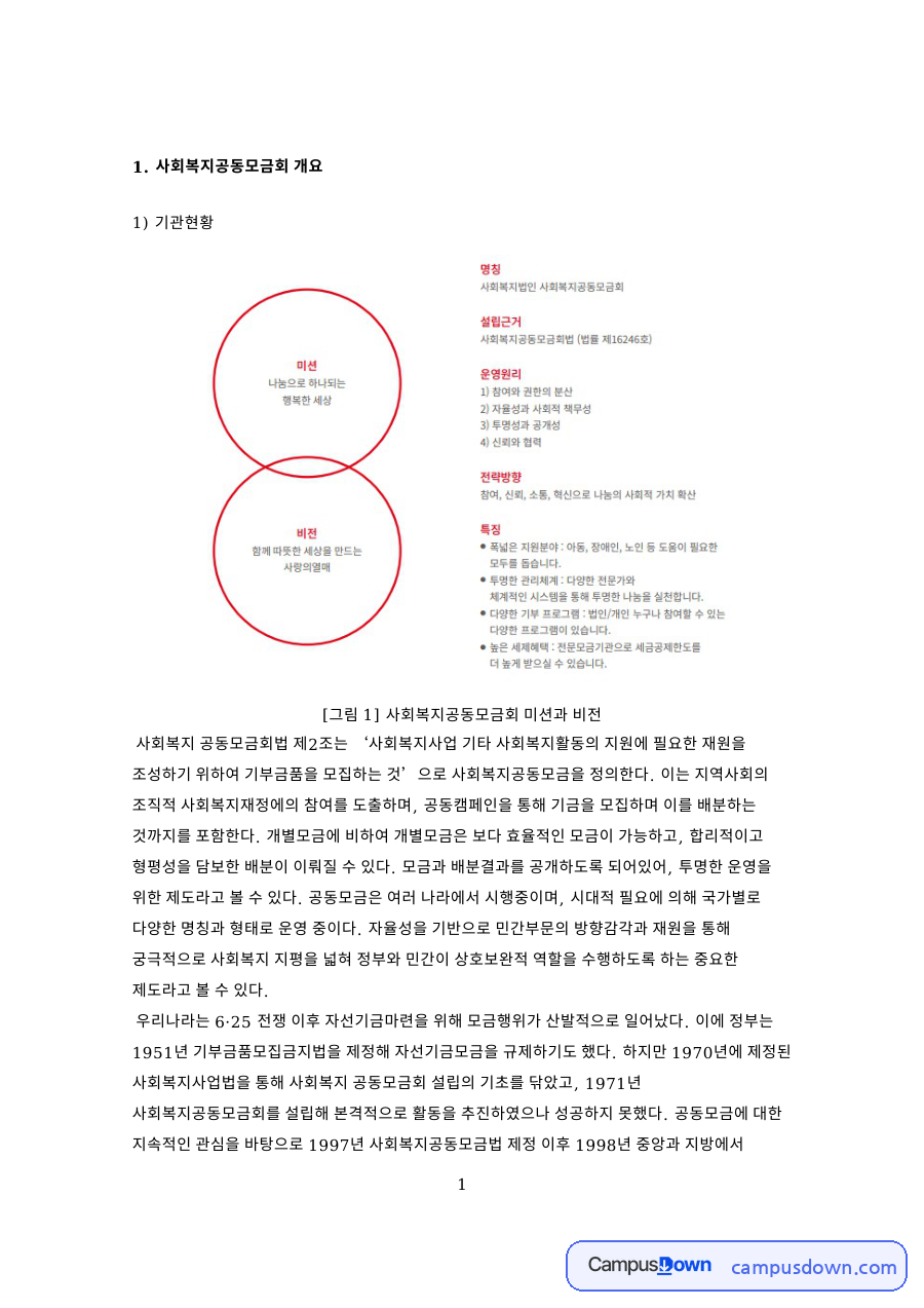 사회복지공동모금회 개요 자료의 첫 페이지 미리보기