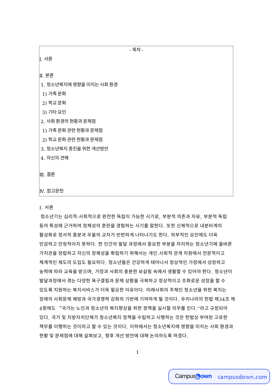 청소년복지에 영향을 미치는 사회 환경 핵심 내용 요약 정리 자료의 첫 페이지 미리보기