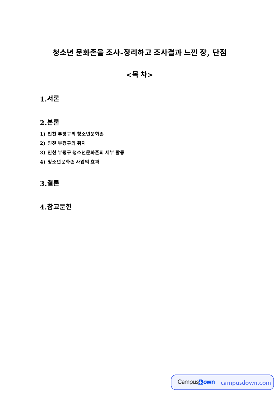 인천 부평구의 청소년문화존과 인천 부평구 청소년문화존의 세부 활동 자료의 첫 페이지 미리보기