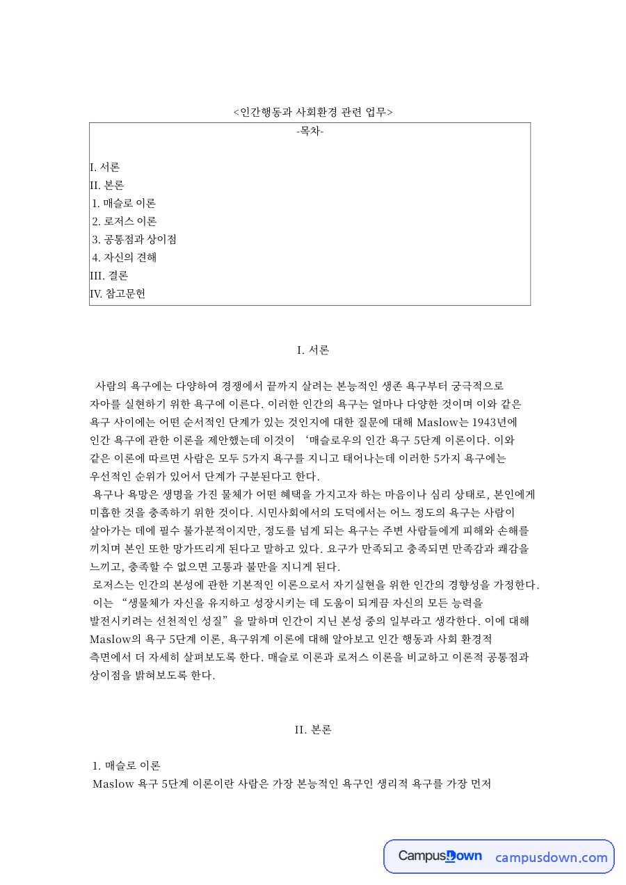 인간행동과 사회환경 관련 업무와 공통점과 상이점 자료의 첫 페이지 미리보기