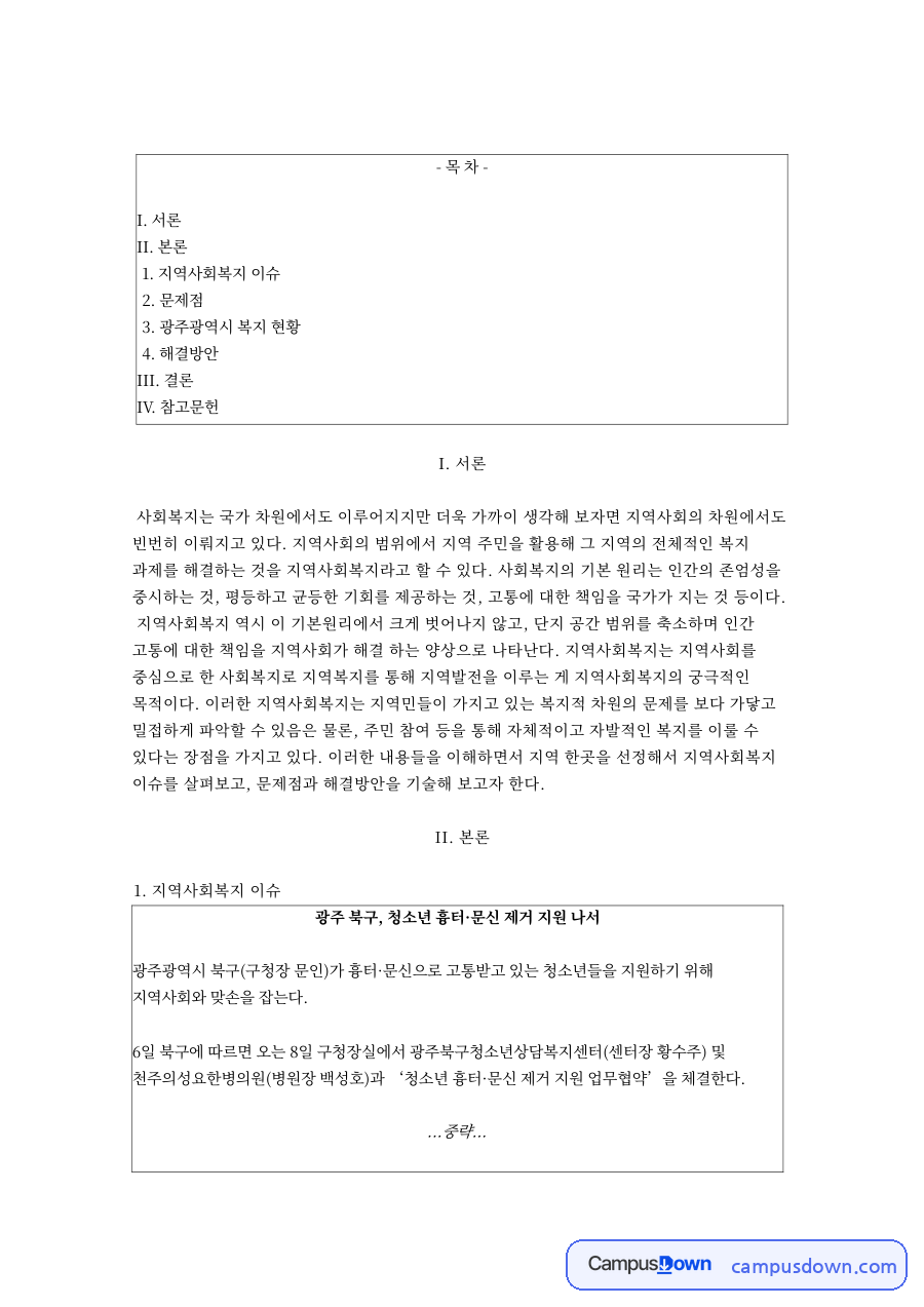 지역사회복지 이슈 자료의 첫 페이지 미리보기