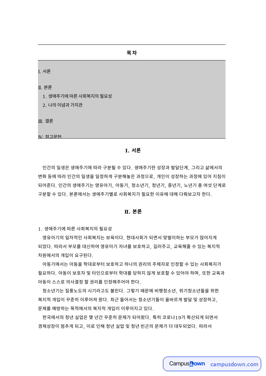 생애주기에 따른 사회복지의 필요성 자료의 첫 페이지 미리보기