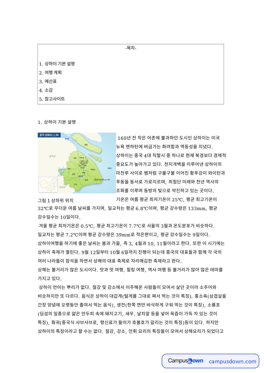 상하이 기본: 번드·상해 중심 핵심 내용 정리 자료의 첫 페이지 미리보기