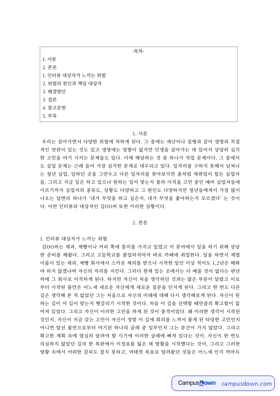 위험사회론 과제 – 인터뷰로 본 위험의 원인과 해결방안 자료의 첫 페이지 미리보기