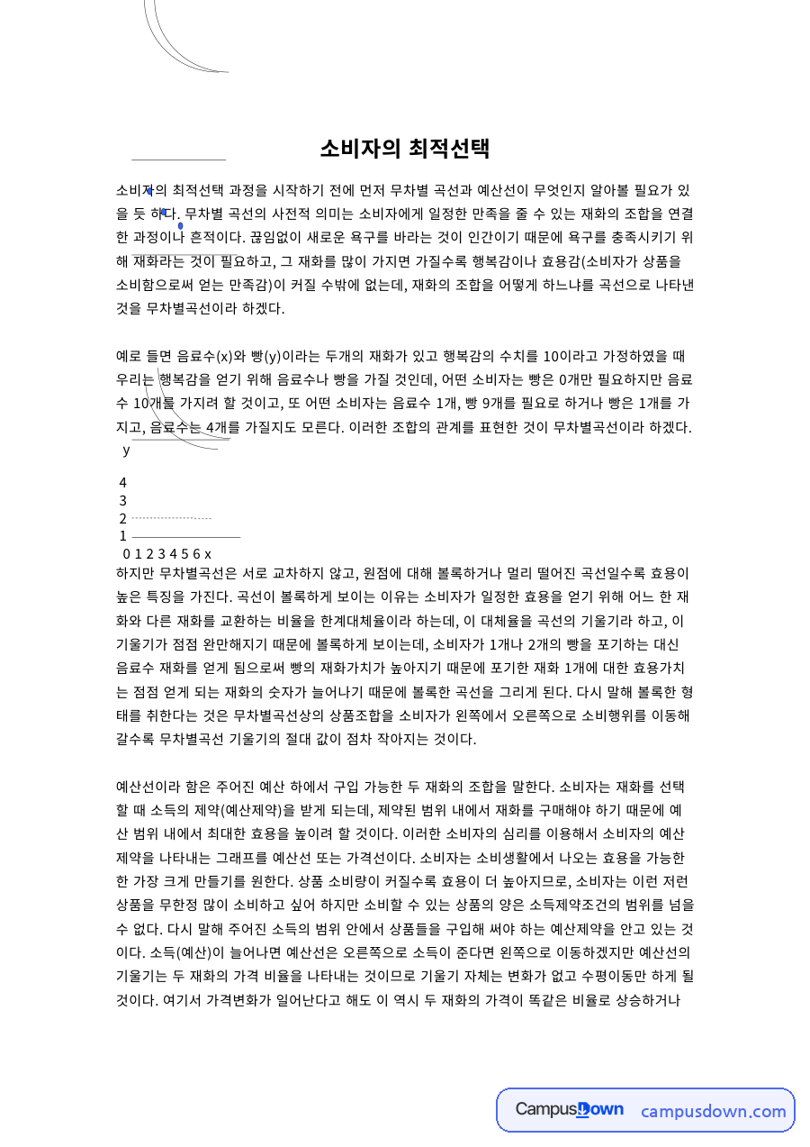 소비자의 최적선택 자료의 첫 페이지 미리보기