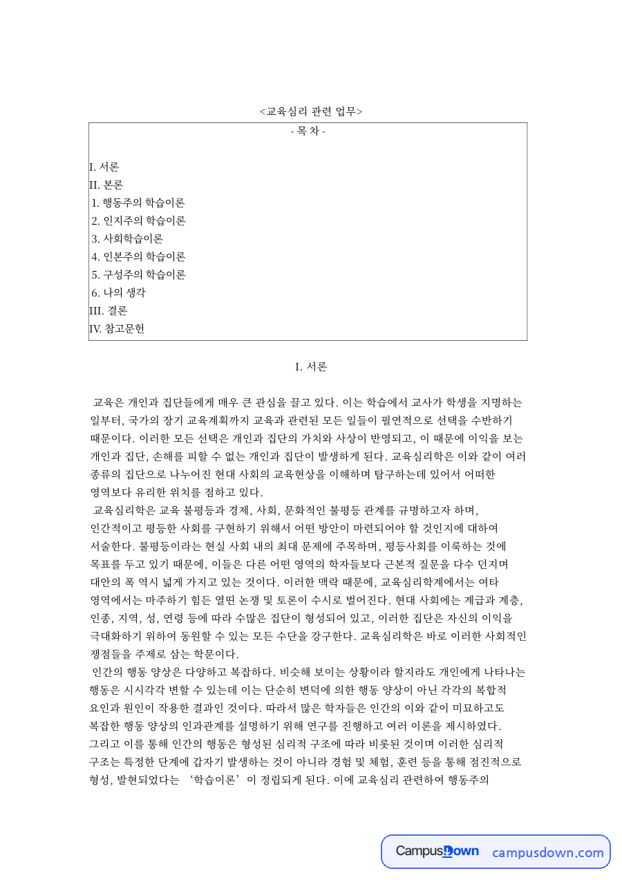 학습이론과 구성주의, 교육심리학 관련 핵심 내용 요약 정리 자료의 첫 페이지 미리보기