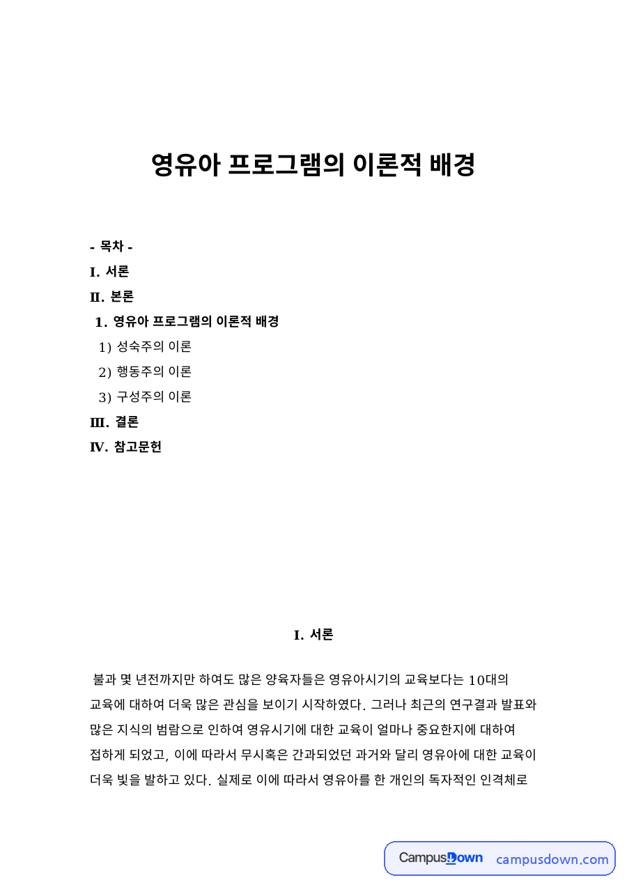 영유아 프로그램의 이론적 배경 자료의 첫 페이지 미리보기
