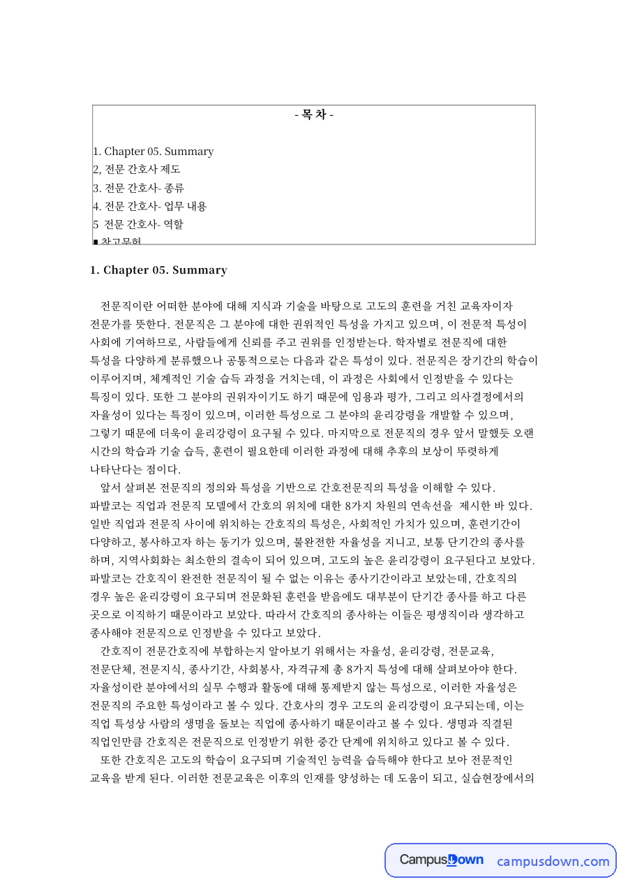 전문 간호사- 종류: 윤리강령·보건복지부장관이 중심 핵심 내용 정리 자료의 첫 페이지 미리보기