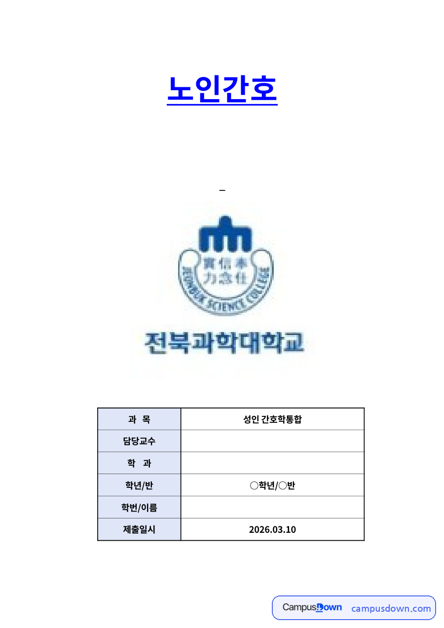 노인간호학실습 일반 사정 도구 – 병력과 신체검진 자료의 첫 페이지 미리보기