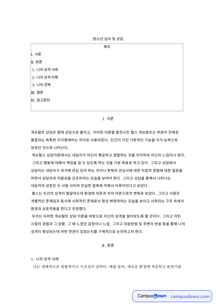 청소년 심리 및 상담 핵심 개념과 주요 내용 정리 자료의 첫 페이지 미리보기