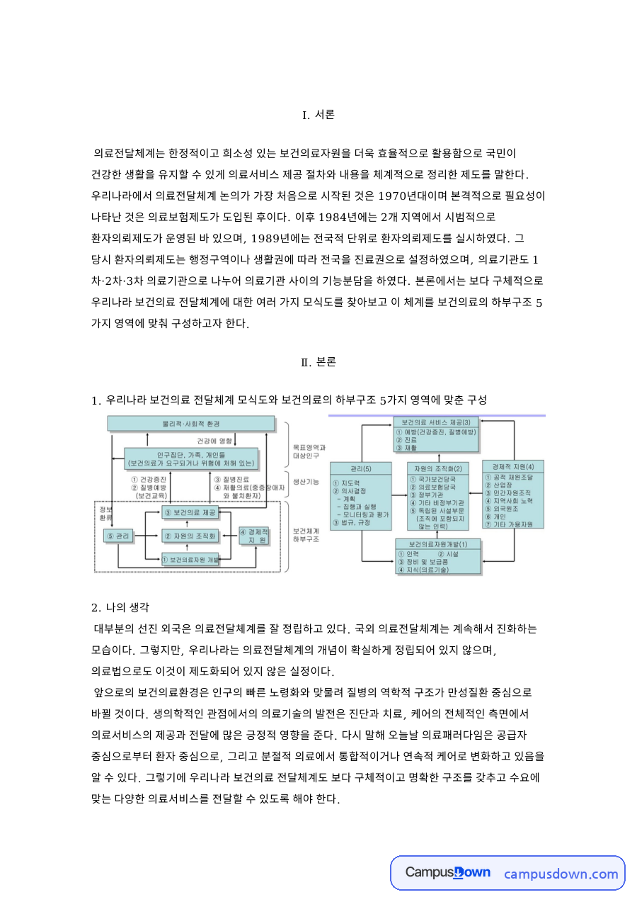 의료전달체계와 보건의료, 모식도 관련 핵심 내용 요약 정리 자료의 첫 페이지 미리보기