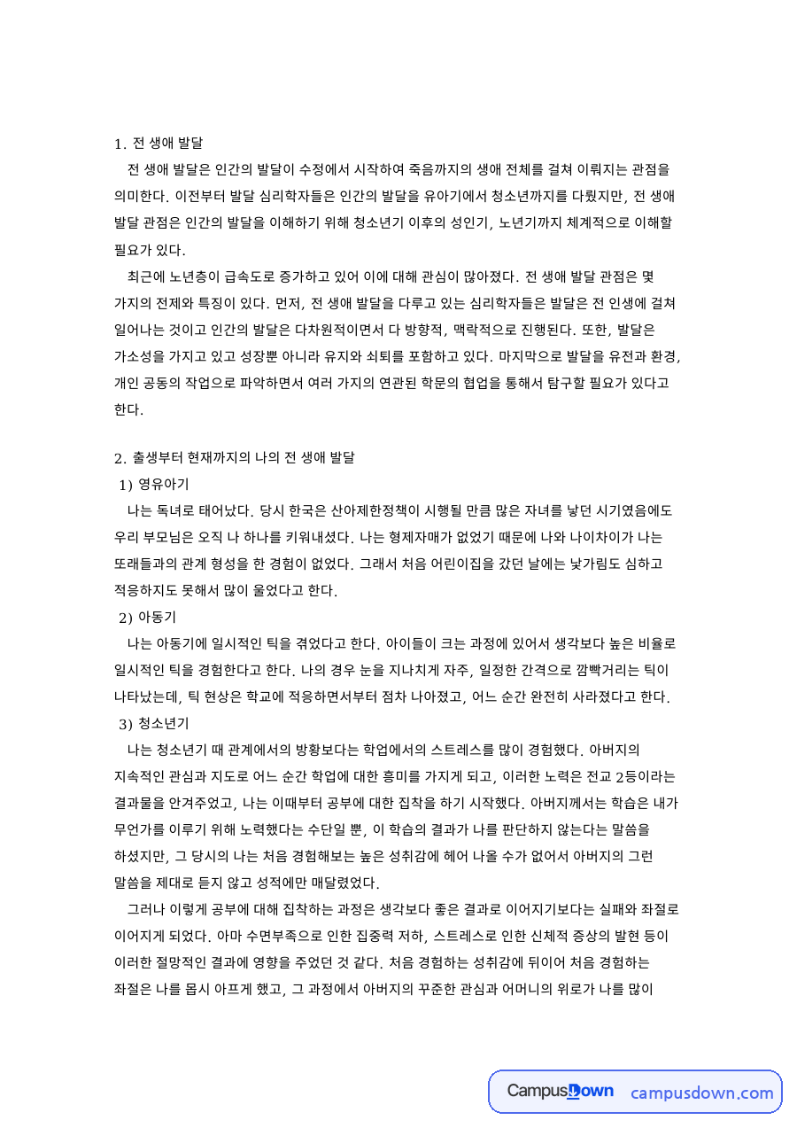 전 생애 발달: 어머니·아이 중심 핵심 내용 정리 자료의 첫 페이지 미리보기