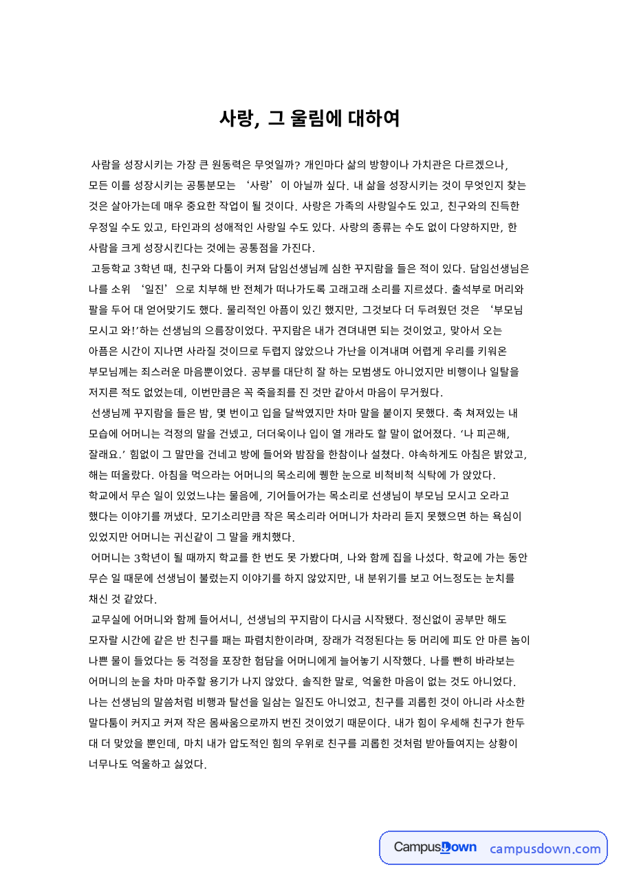 사랑과 어머니, 사람 관련 핵심 내용 요약 정리 자료의 첫 페이지 미리보기