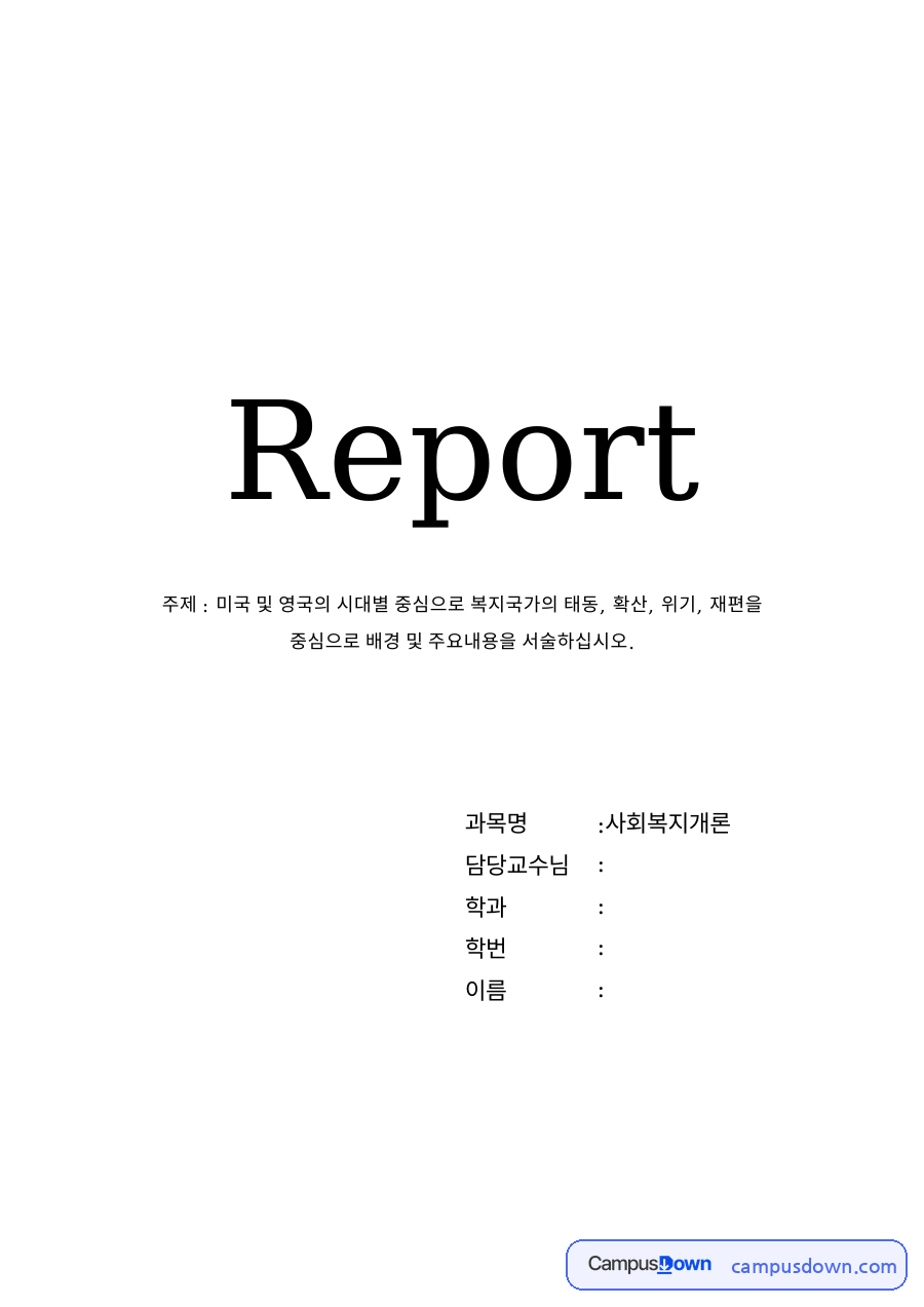 미국 복지국가의 ‘태동‘ 배경 및 주요내용 자료의 첫 페이지 미리보기