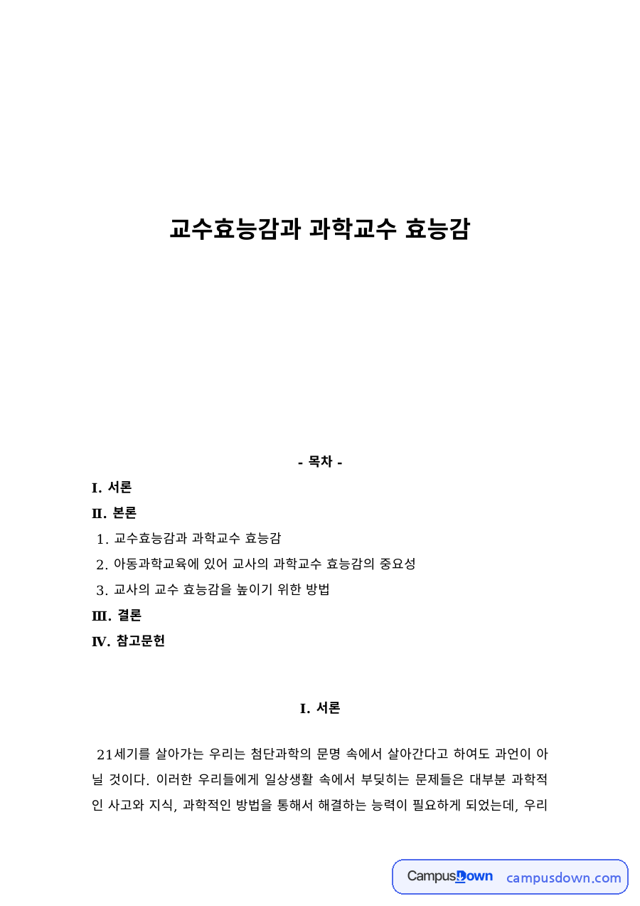 교수효능감과 과학교수 효능감, 교사의 교수효능감을 높이는 방법 자료의 첫 페이지 미리보기