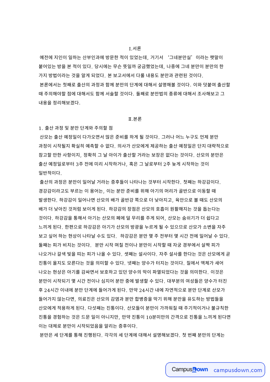 출산 과정과 분만 단계 – 분만법의 종류와 주의할 점 자료의 첫 페이지 미리보기