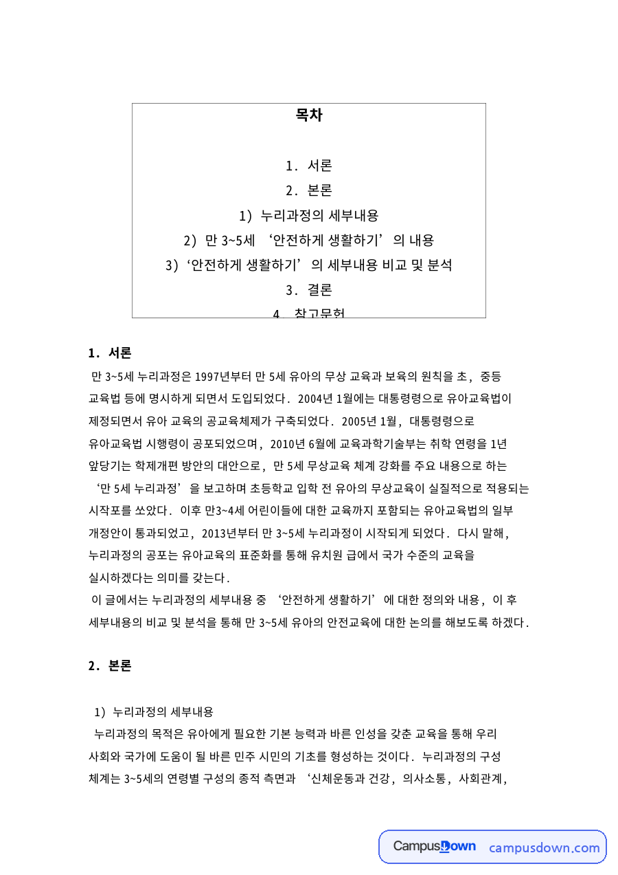 누리과정의 세부내용 핵심 개념과 주요 내용 정리 자료의 첫 페이지 미리보기