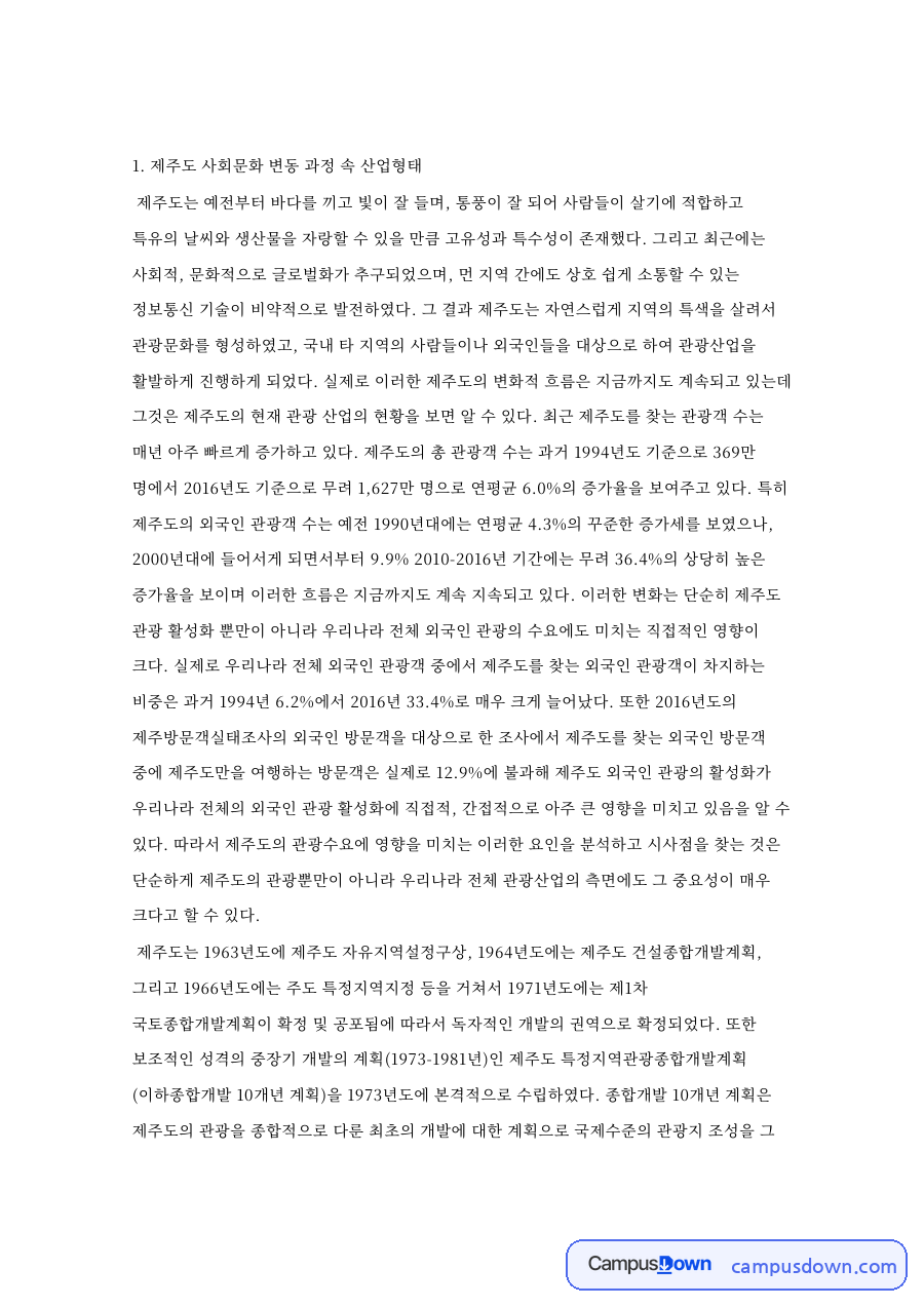제주도 관광 산업 변화와 지속가능한 제주 관광 이미지 정리 자료의 첫 페이지 미리보기