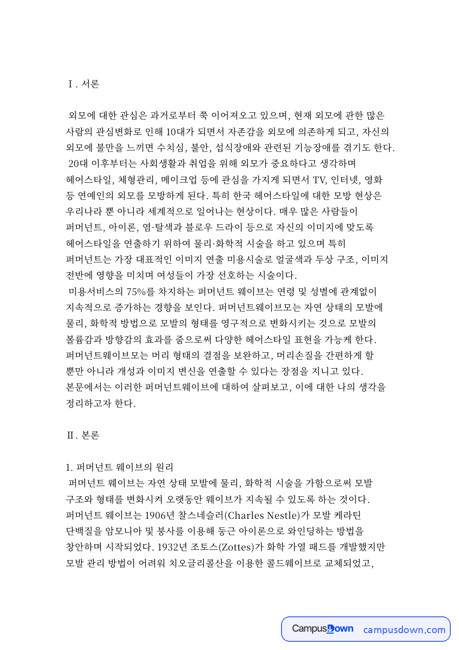 퍼머넌트 웨이브의 원리 자료의 첫 페이지 미리보기