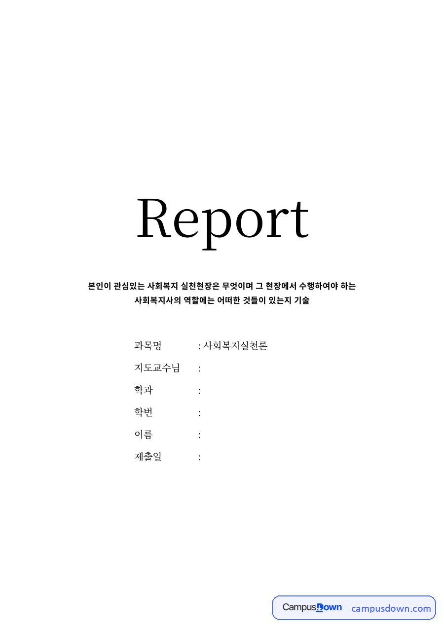현장에서 수행하여야 하는 사회복지사의 역할에는 어떠한 것들이 있는지 기술 자료의 첫 페이지 미리보기