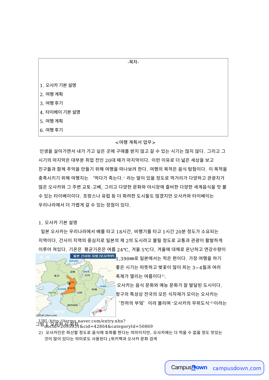 여행 계획서 업무 자료의 첫 페이지 미리보기