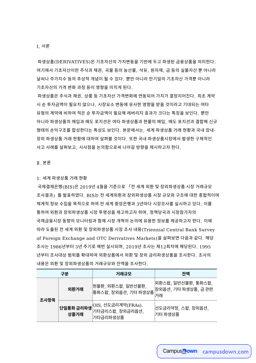 세계 파생상품 거래 현황 핵심 개념과 주요 내용 정리 자료의 첫 페이지 미리보기